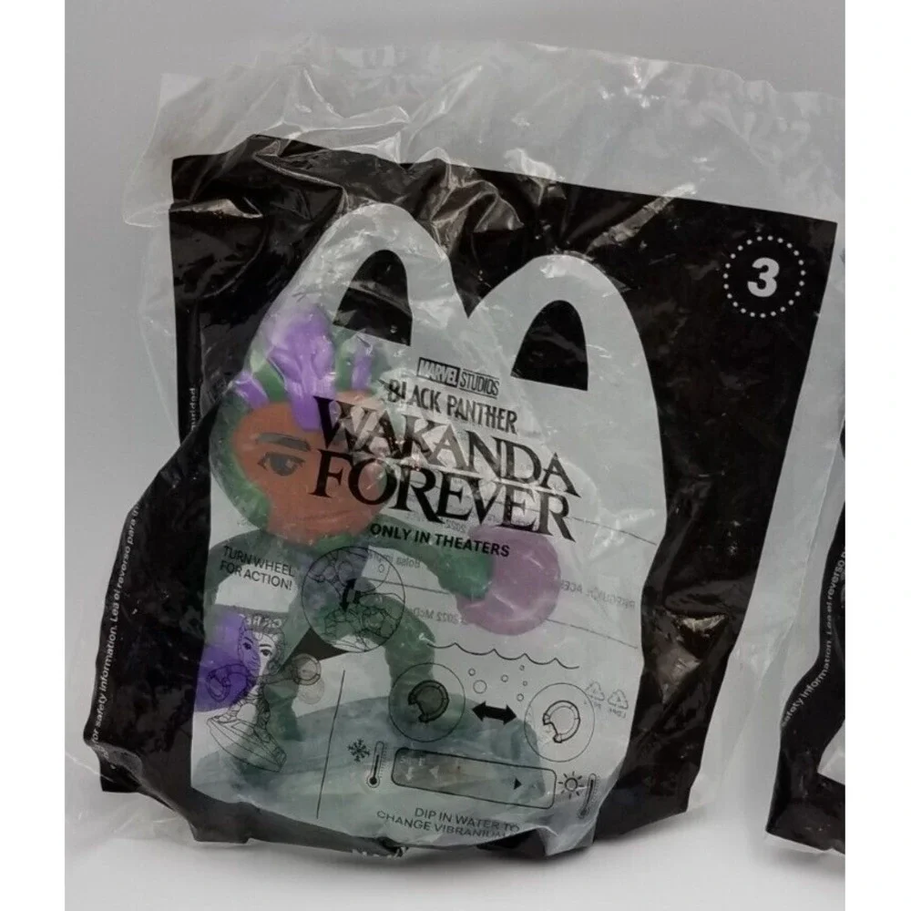 Lot of 3 Black Panther Wakanda Forever‎ McDonalds Happy Meal Figures New in Pack